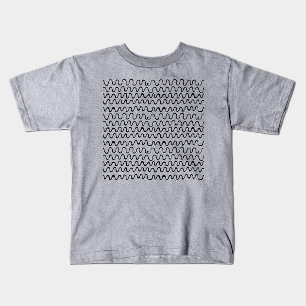 Monochrome Waves Pattern Kids T-Shirt by Patternos